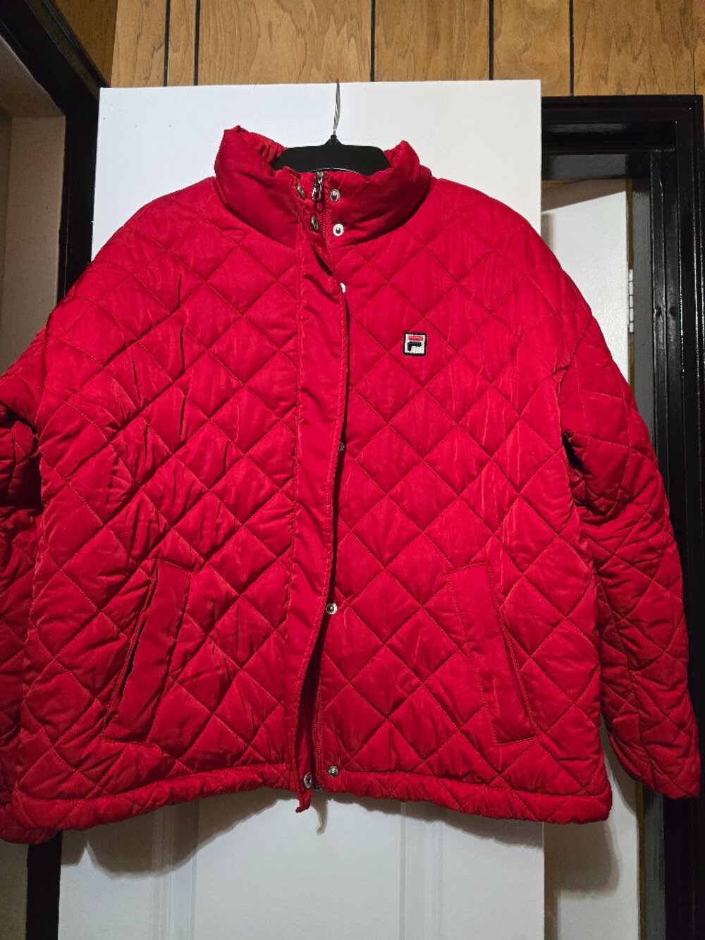 Fila Women's Red Quilted Puffer Jacket - Size Large (No Hoodie)